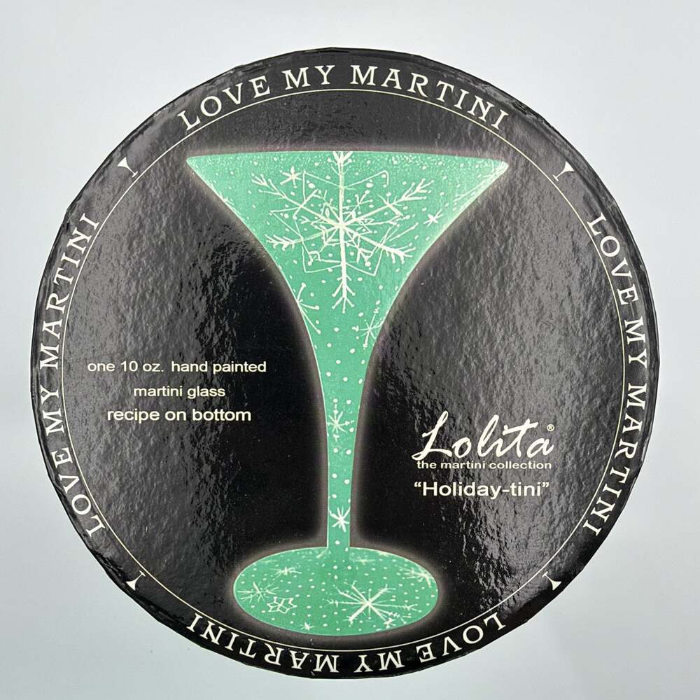 Lolita Holiday-tini Green Snowflake Martini Glass Hand Painted Recipe 10 oz Box